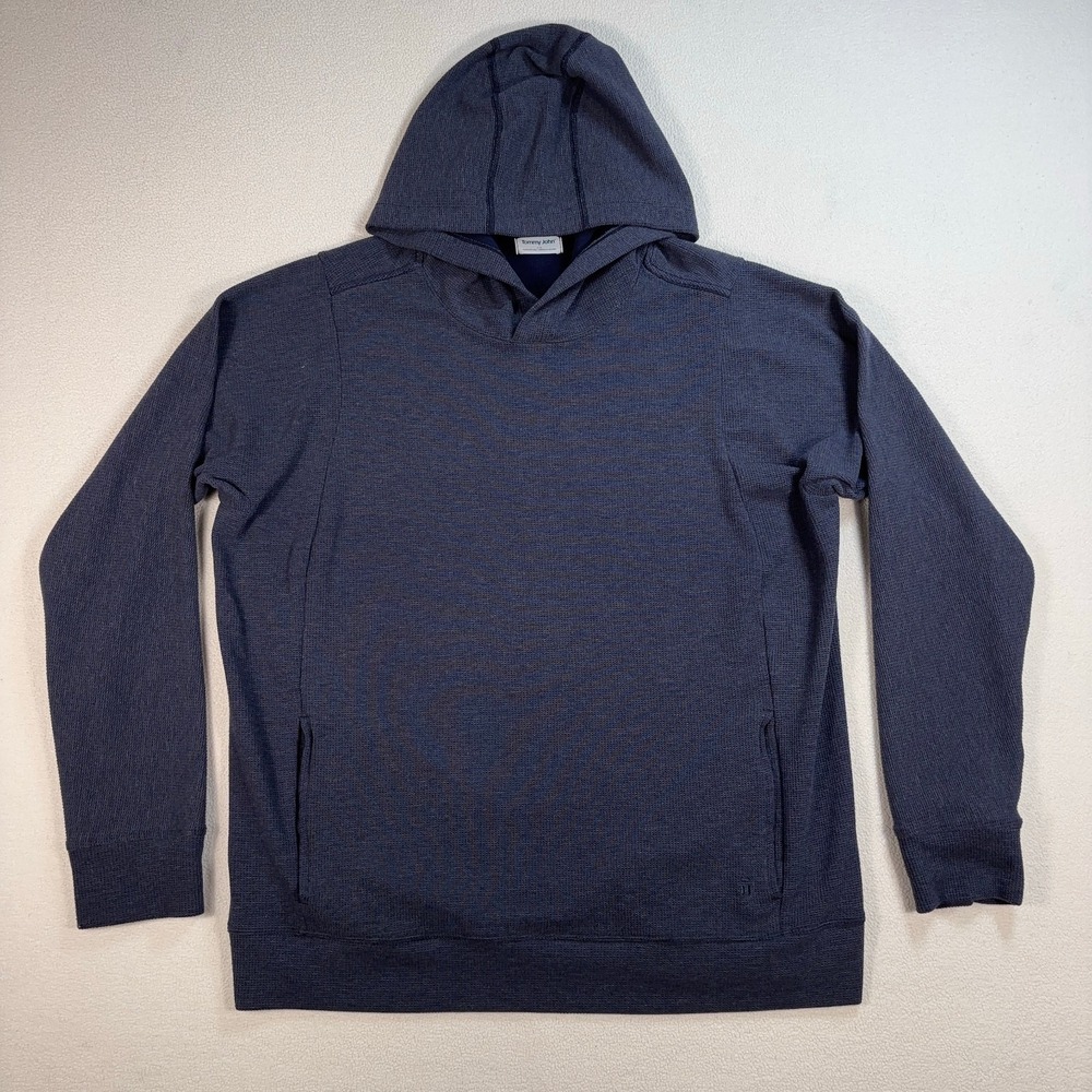 Tommy John Thermal Hoodie Men's L Navy Stretch Waffle Knit Pullover PO62752‎